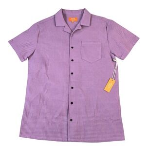 Negative Space Waffle Knit Button Shirt Men's Small Weave Textured Comfy Purple